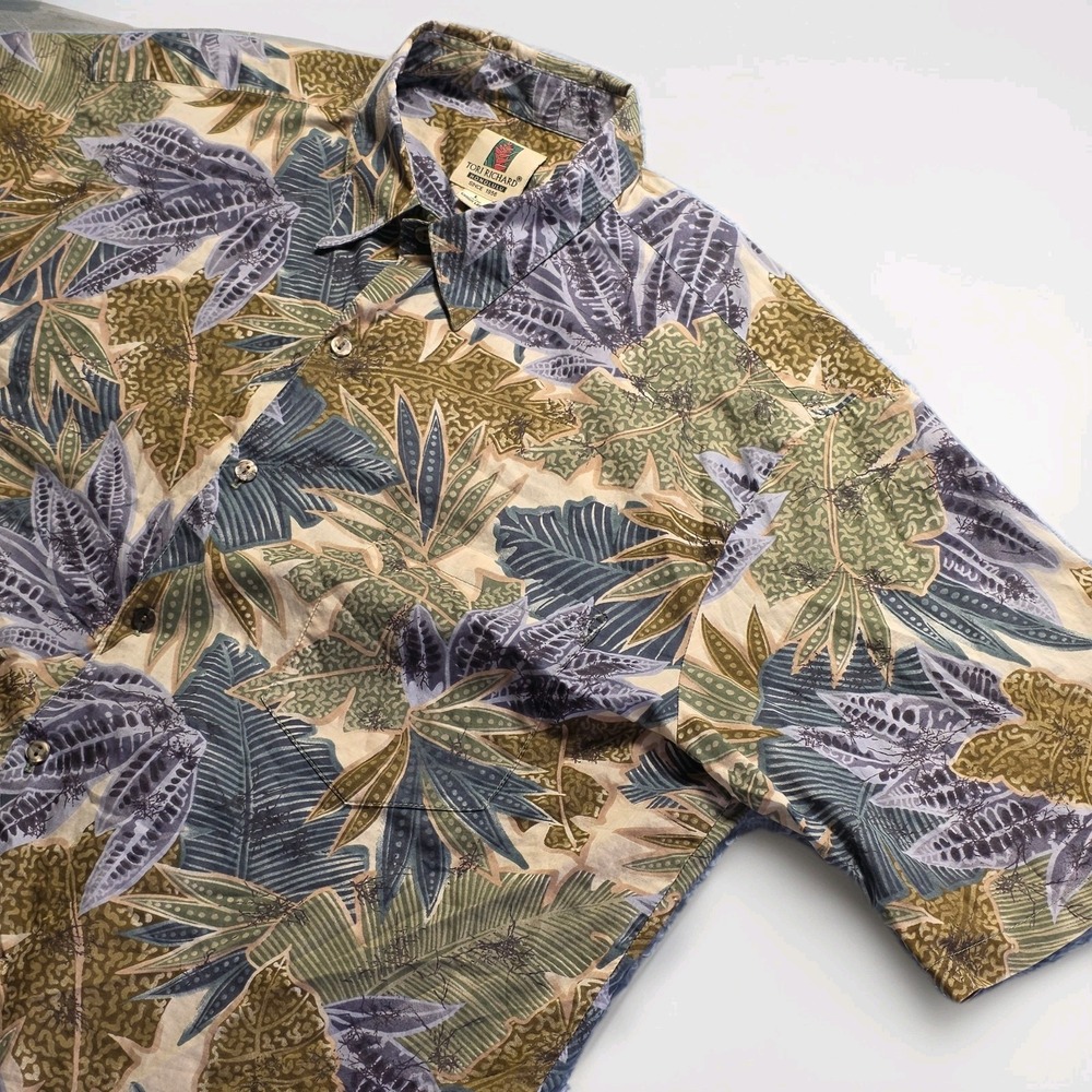 Vintage 90s Tori Richard Cottonโ Lawn Hawaiian Shirt Large Palm Floral USA Made